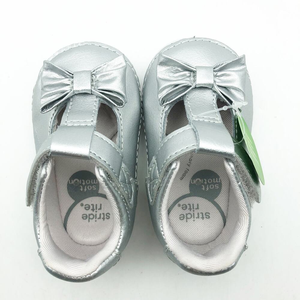 Stride Rite Silver Mary Jane Bow Baby Dress Shoes - Picture 8 of 11